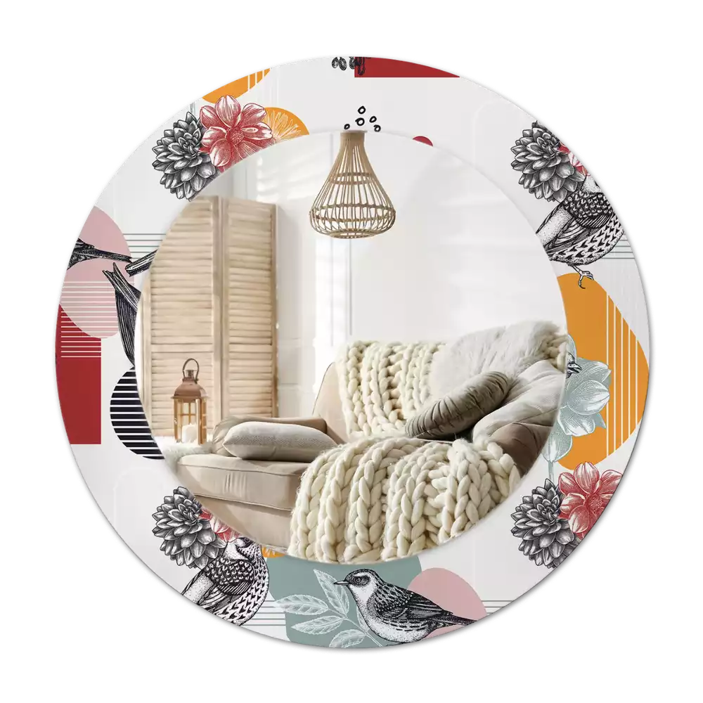 Lustro okrągłe Patki vintage z drukowaną ramką