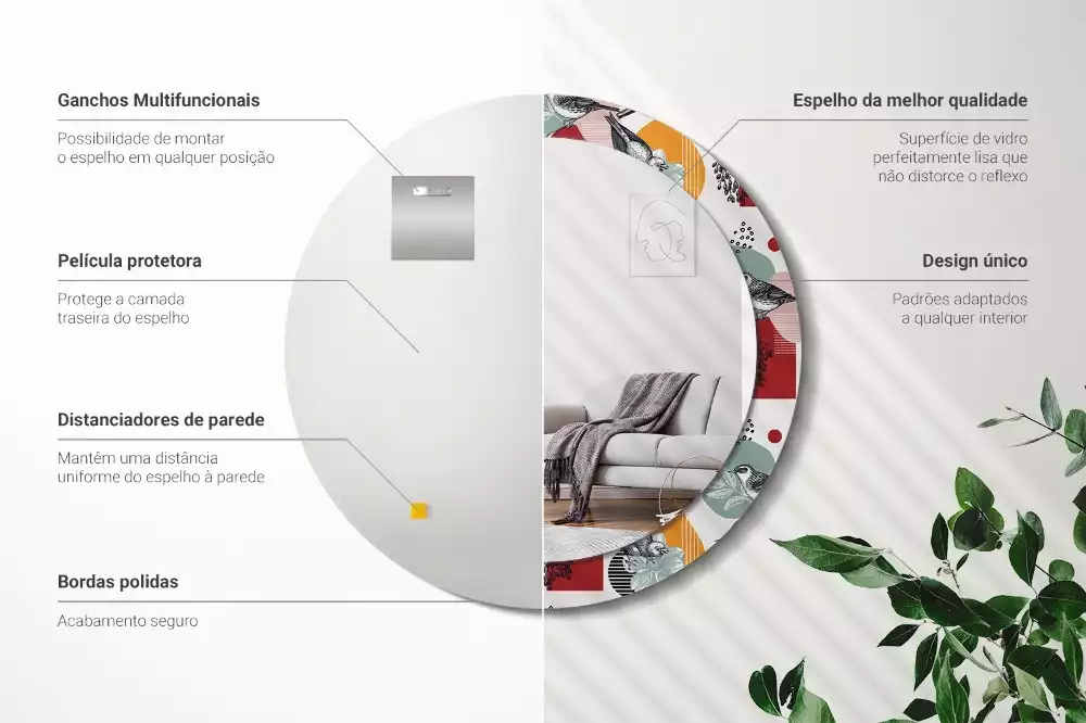 Lustro okrągłe Patki vintage z drukowaną ramką