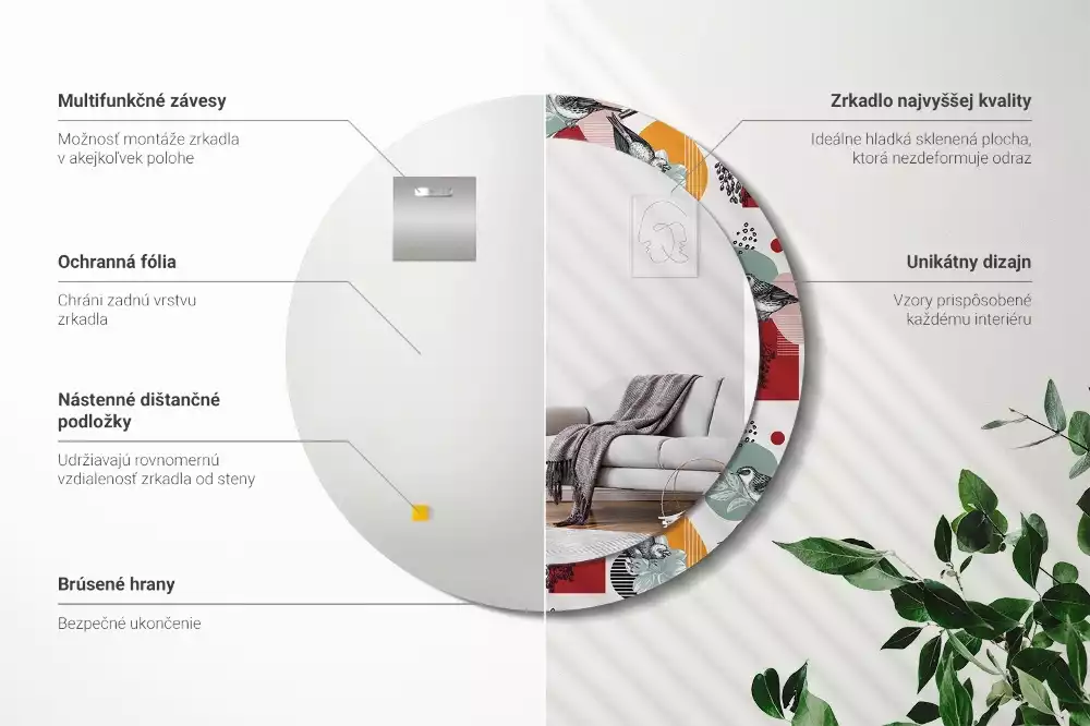 Lustro okrągłe Patki vintage z drukowaną ramką