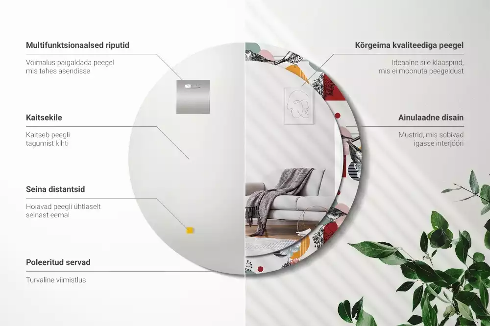 Lustro okrągłe Patki vintage z drukowaną ramką