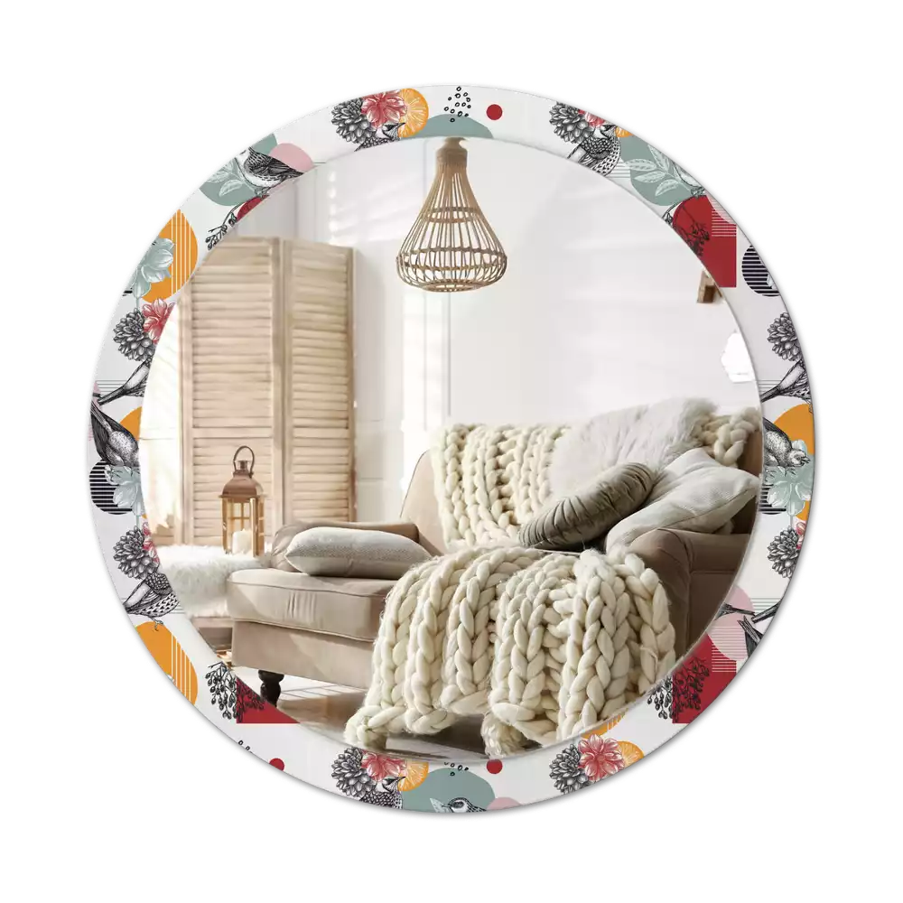 Lustro okrągłe Patki vintage z drukowaną ramką