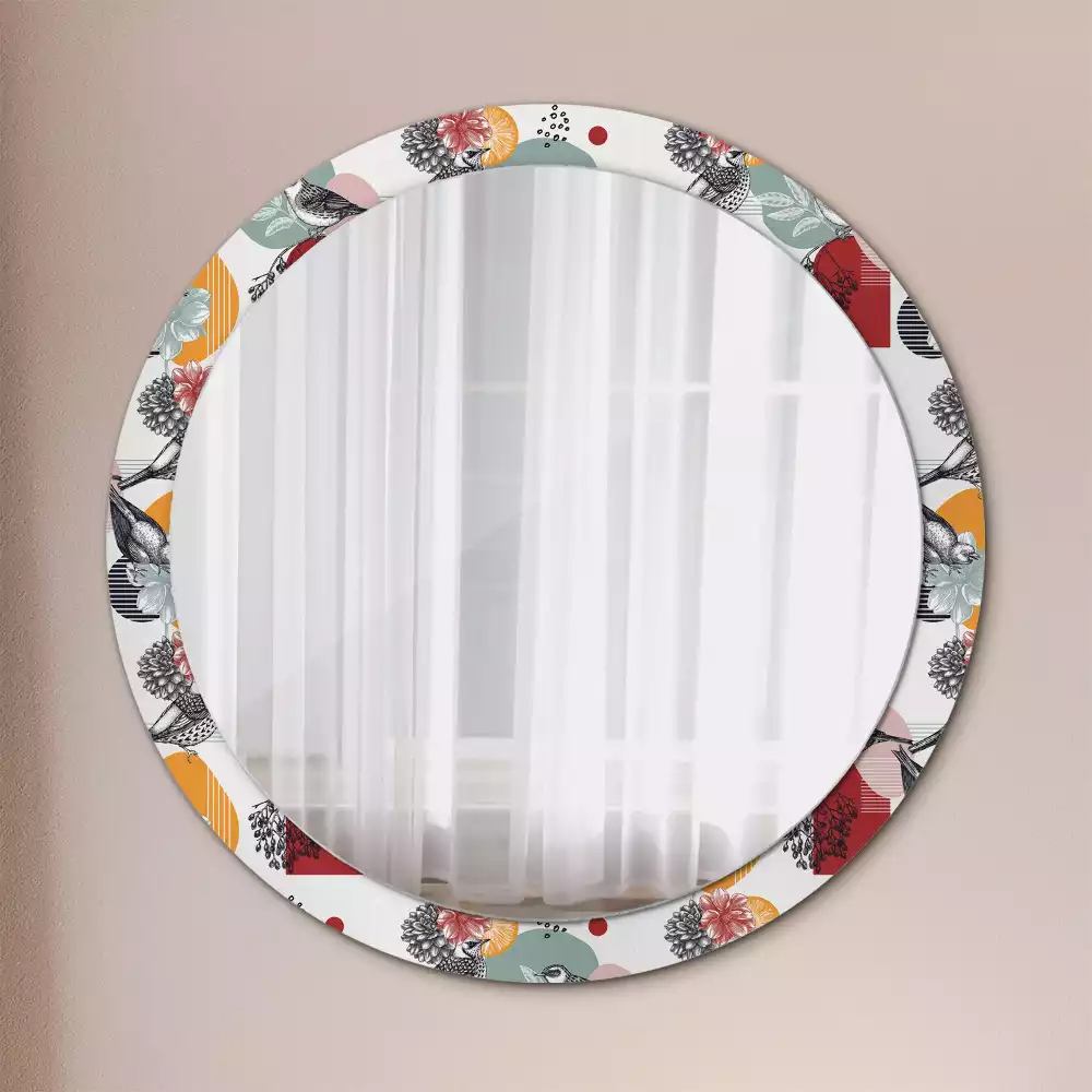 Lustro okrągłe Patki vintage z drukowaną ramką