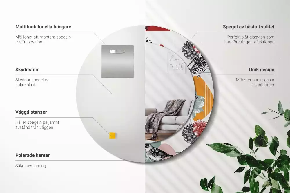 Lustro okrągłe Patki vintage z drukowaną ramką