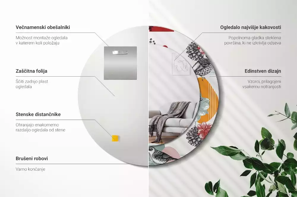 Lustro okrągłe Patki vintage z drukowaną ramką