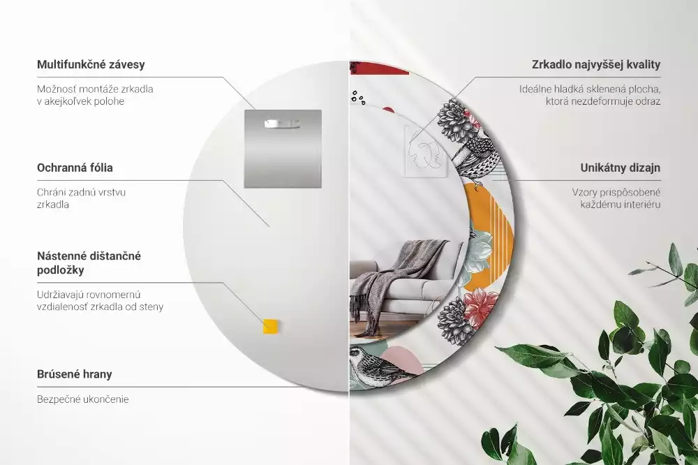 Lustro okrągłe Patki vintage z drukowaną ramką