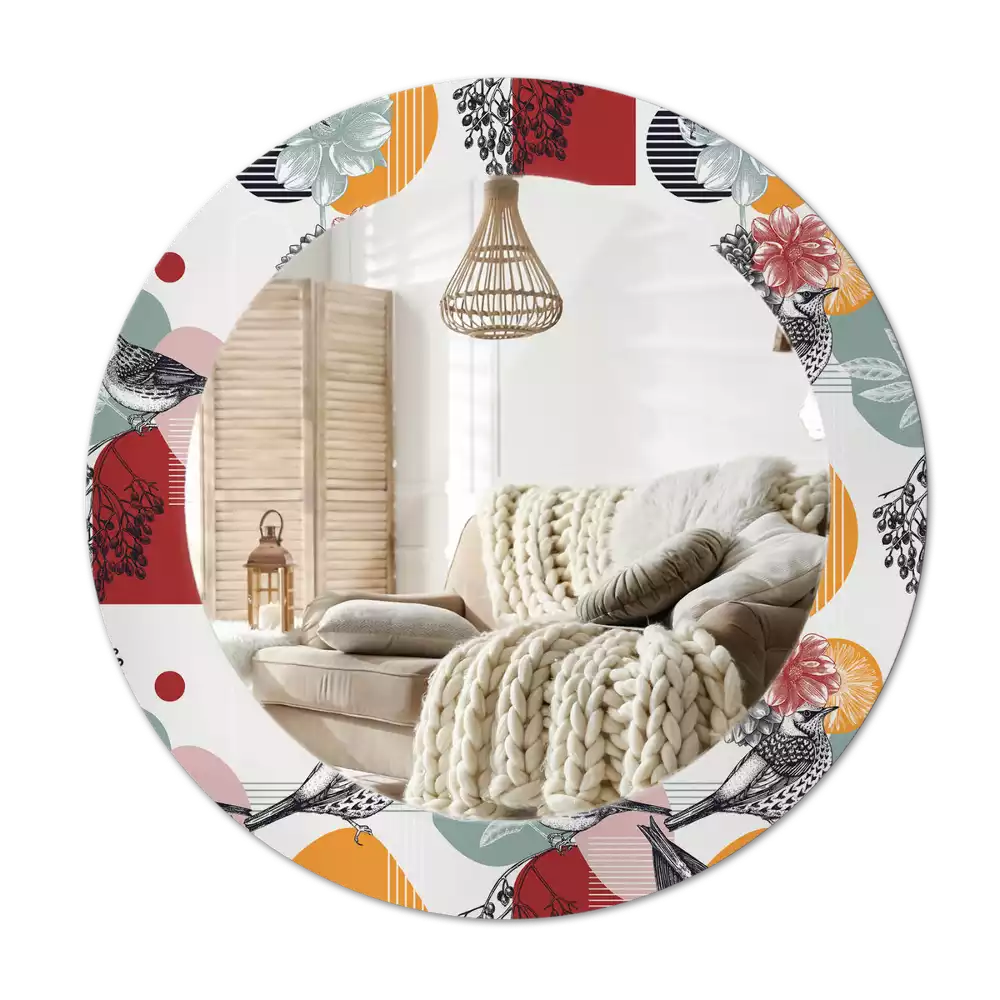 Lustro okrągłe Patki vintage z drukowaną ramką