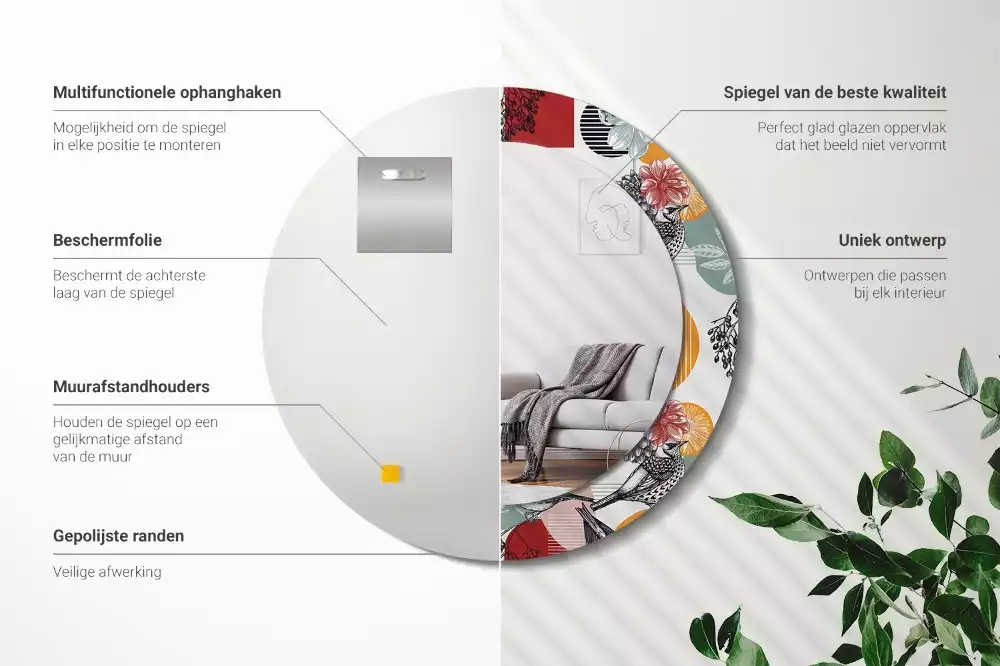 Lustro okrągłe Patki vintage z drukowaną ramką