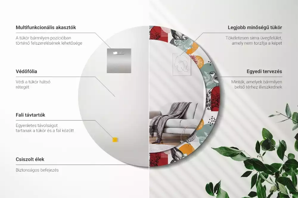 Lustro okrągłe Patki vintage z drukowaną ramką