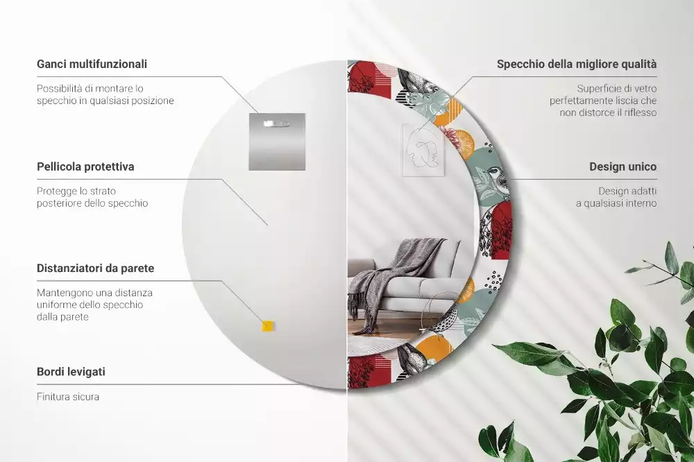 Lustro okrągłe Patki vintage z drukowaną ramką