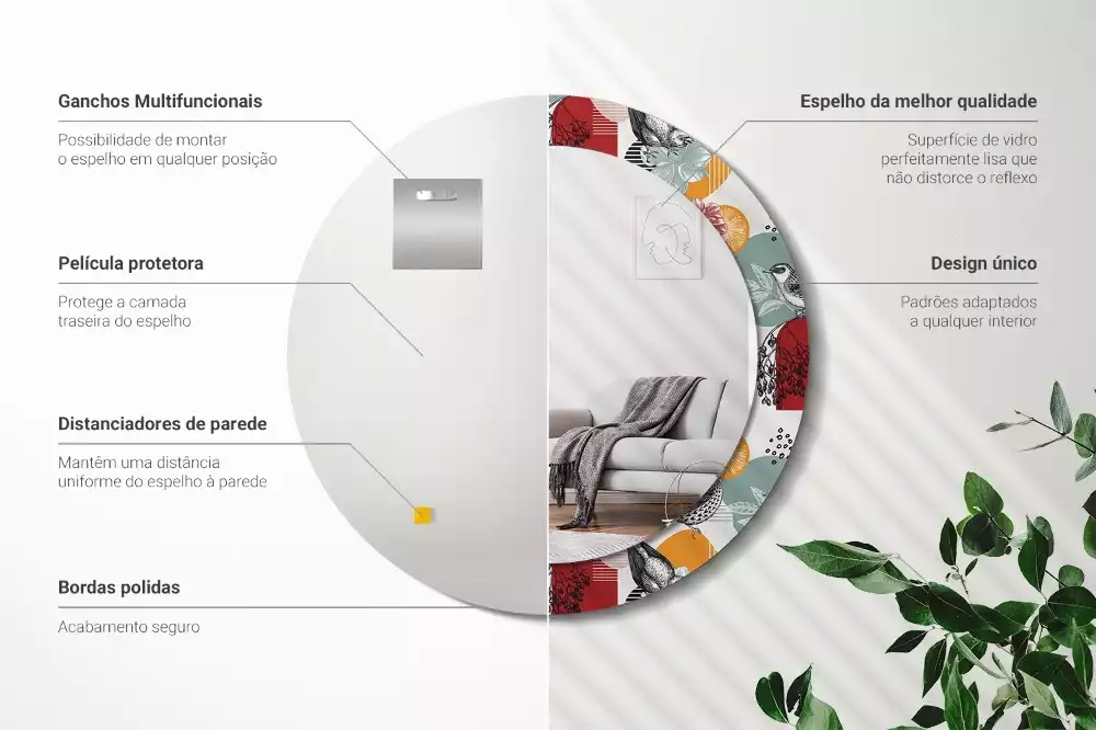 Lustro okrągłe Patki vintage z drukowaną ramką