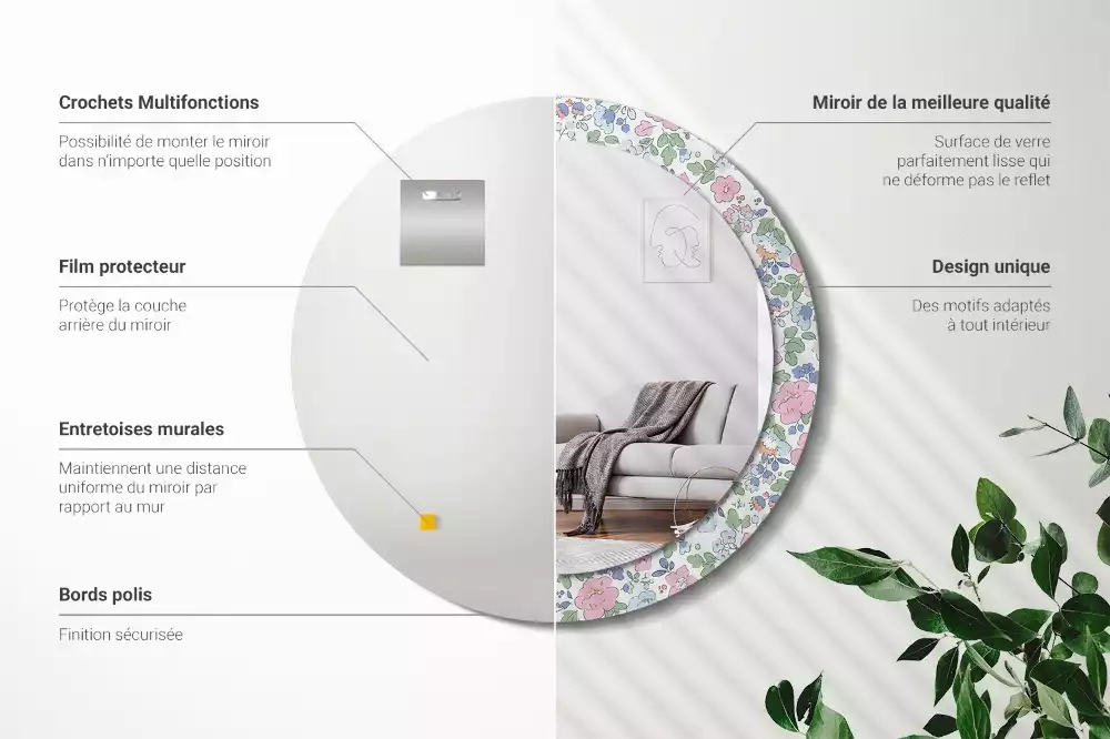 Lustro ścienne dekoracyjne w kolorze z wzorem kwiatuszków