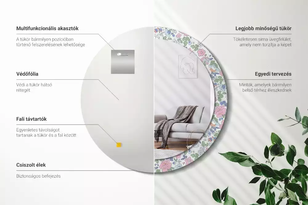 Lustro ścienne dekoracyjne w kolorze z wzorem kwiatuszków