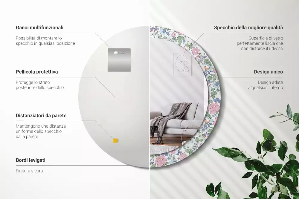 Lustro ścienne dekoracyjne w kolorze z wzorem kwiatuszków