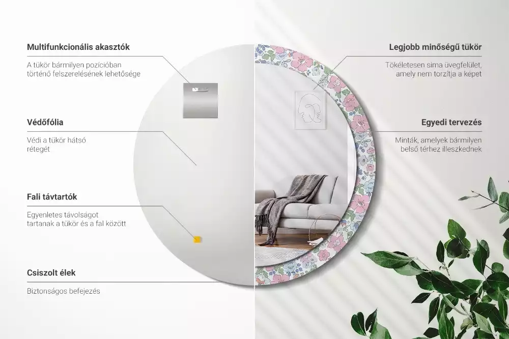 Lustro ścienne dekoracyjne w kolorze z wzorem kwiatuszków