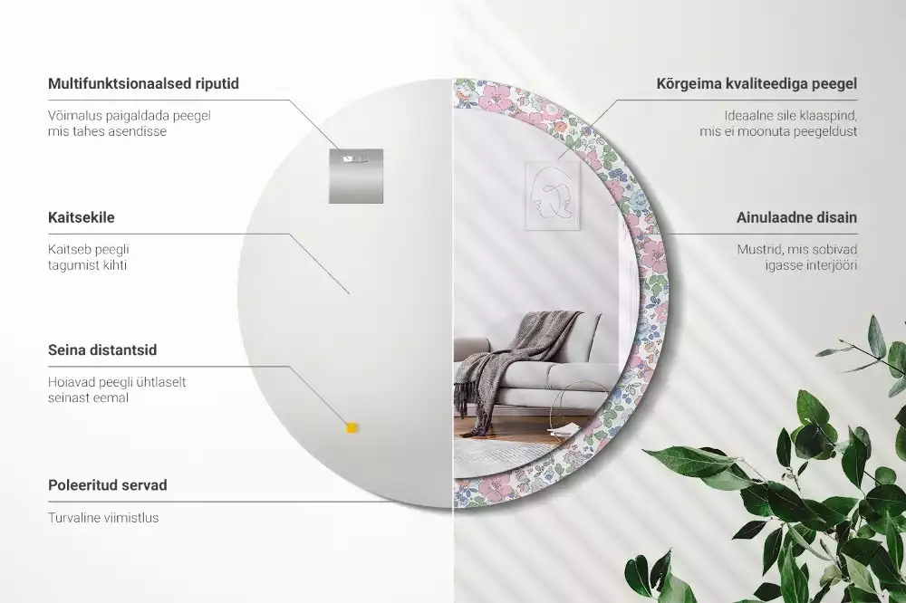 Lustro ścienne dekoracyjne w kolorze z wzorem kwiatuszków