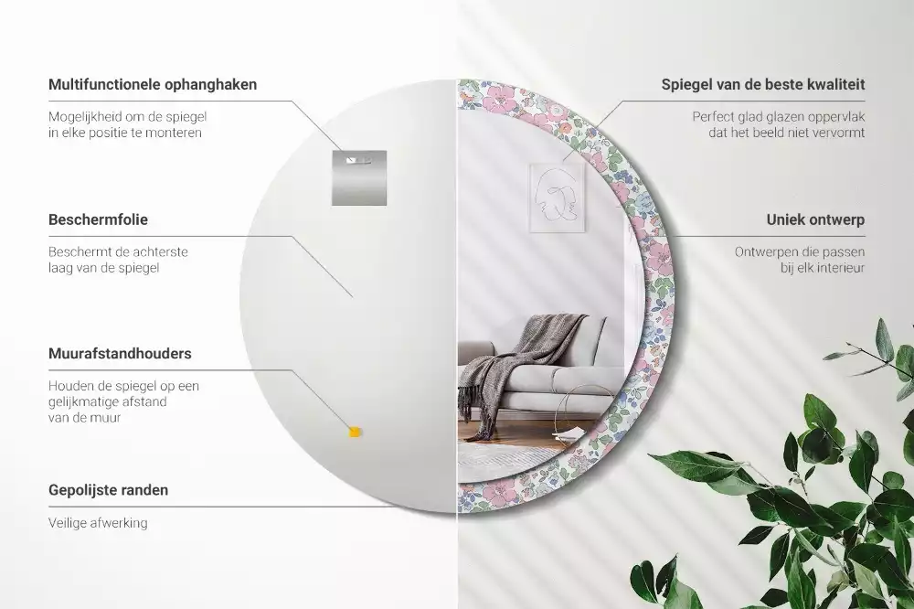 Lustro ścienne dekoracyjne w kolorze z wzorem kwiatuszków