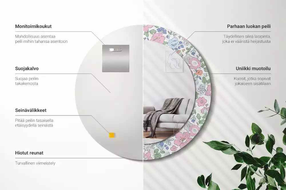 Lustro ścienne dekoracyjne w kolorze z wzorem kwiatuszków