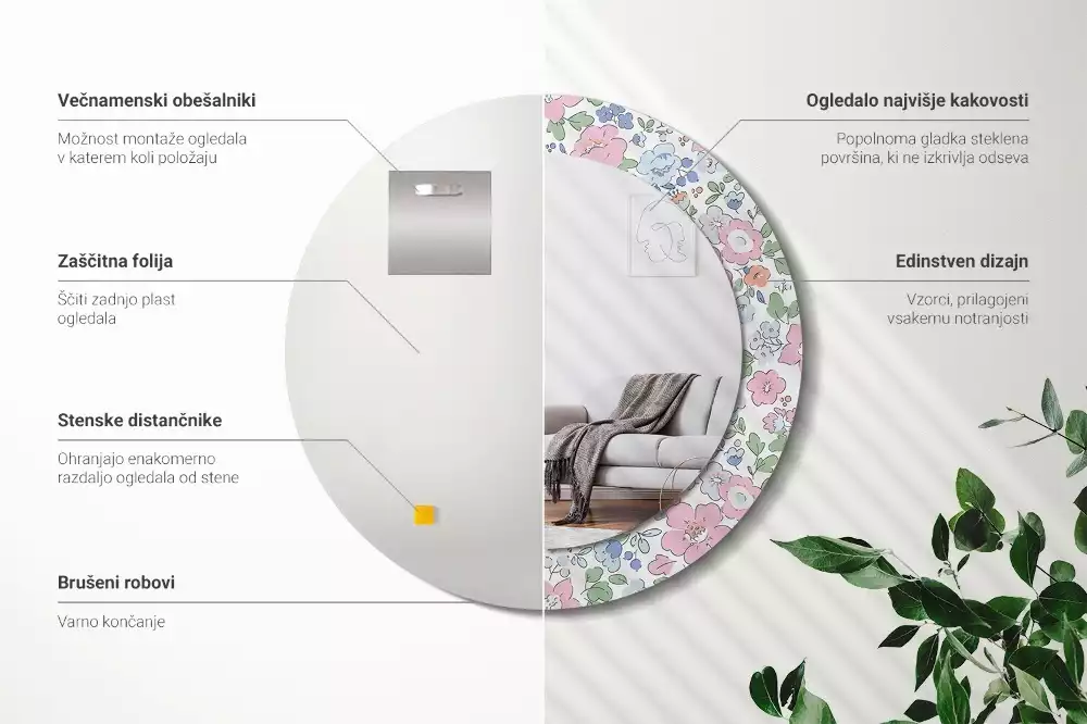 Lustro ścienne dekoracyjne w kolorze z wzorem kwiatuszków