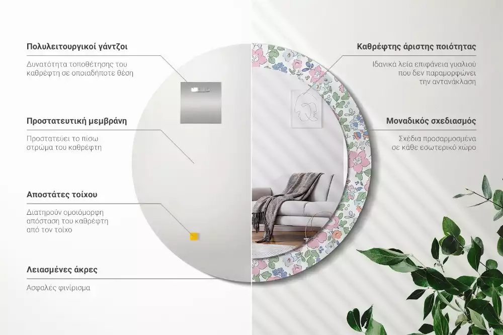 Lustro ścienne dekoracyjne w kolorze z wzorem kwiatuszków