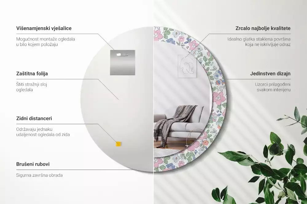 Lustro ścienne dekoracyjne w kolorze z wzorem kwiatuszków