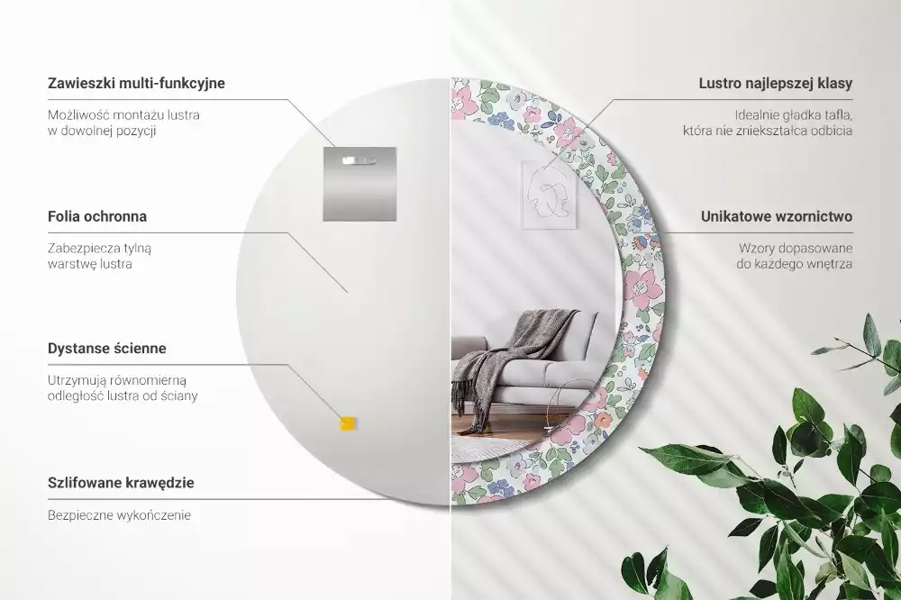 Lustro ścienne dekoracyjne w kolorze z wzorem kwiatuszków