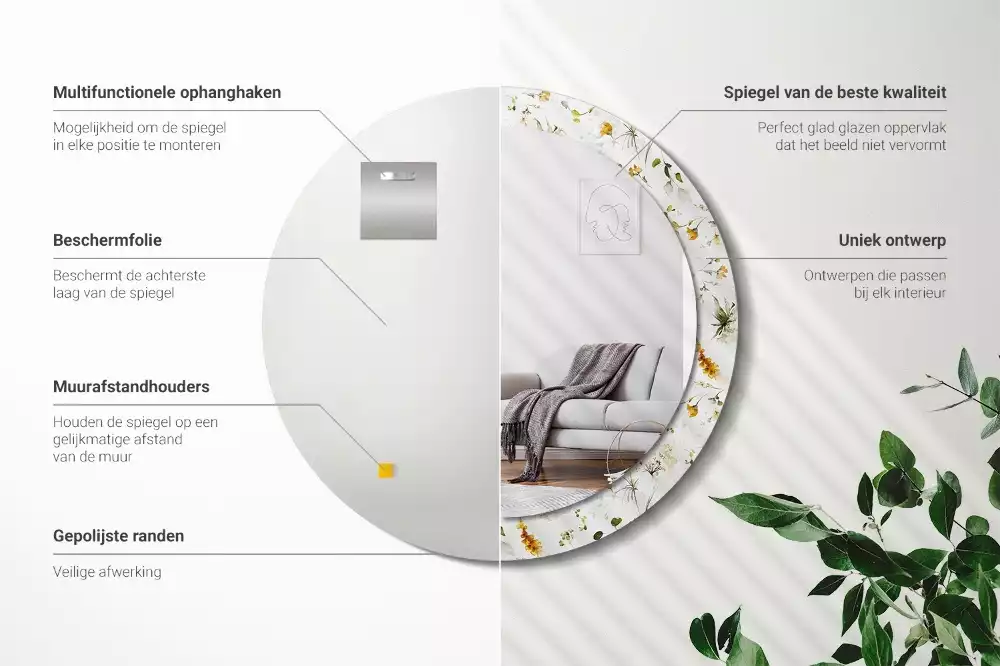 Lustro ramka z nadrukiem okrągłe Polne kwiaty