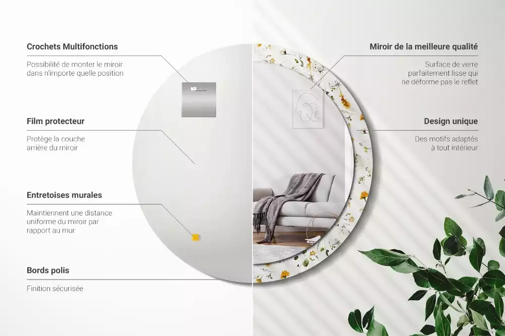 Lustro ramka z nadrukiem okrągłe Polne kwiaty