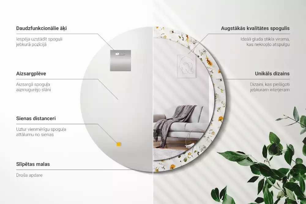 Lustro ramka z nadrukiem okrągłe Polne kwiaty