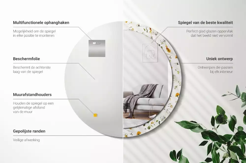 Lustro ramka z nadrukiem okrągłe Polne kwiaty