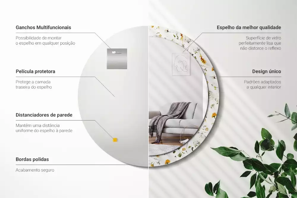 Lustro ramka z nadrukiem okrągłe Polne kwiaty