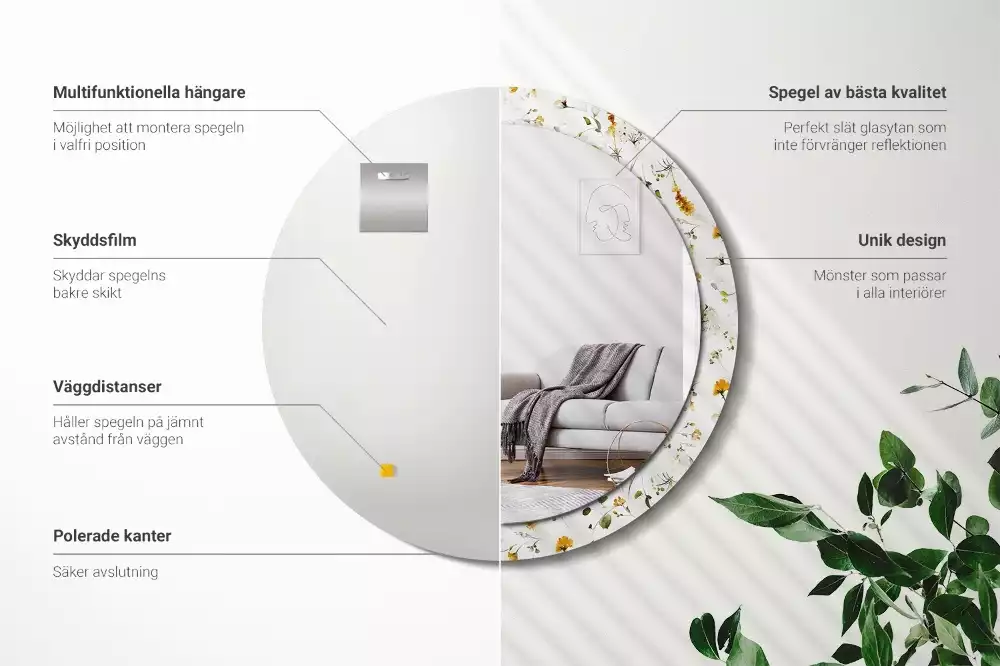 Lustro ramka z nadrukiem okrągłe Polne kwiaty