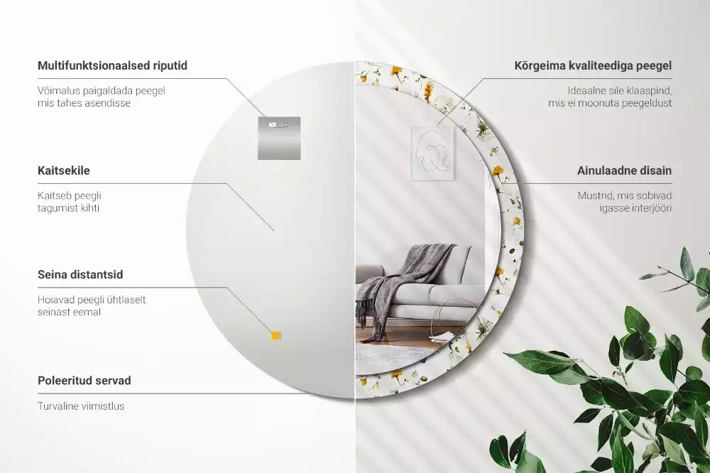 Lustro ramka z nadrukiem okrągłe Polne kwiaty