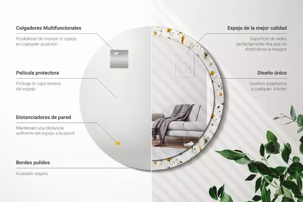 Lustro ramka z nadrukiem okrągłe Polne kwiaty