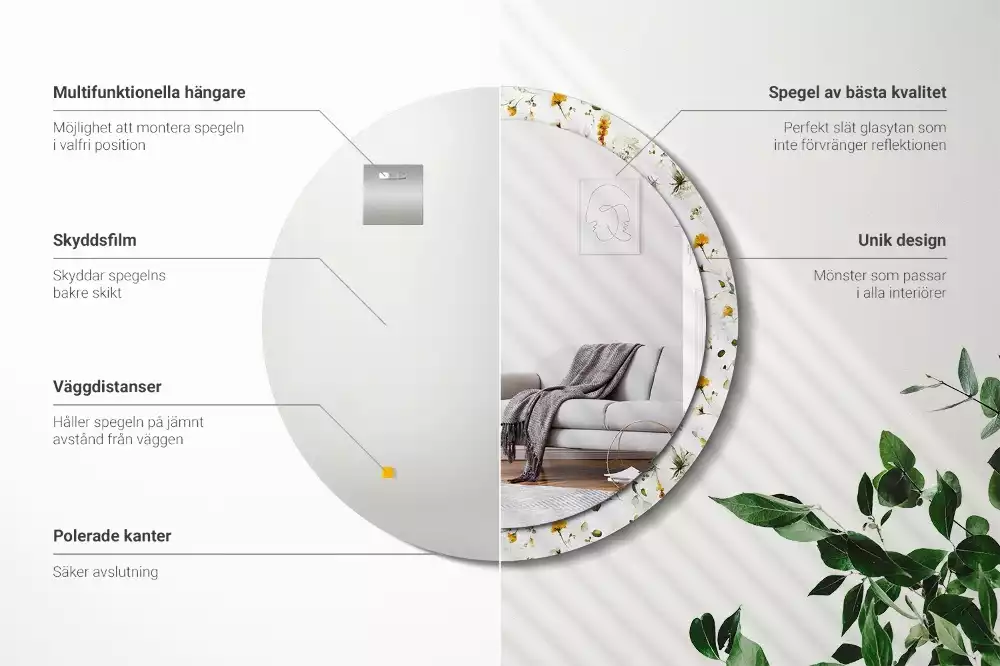 Lustro ramka z nadrukiem okrągłe Polne kwiaty