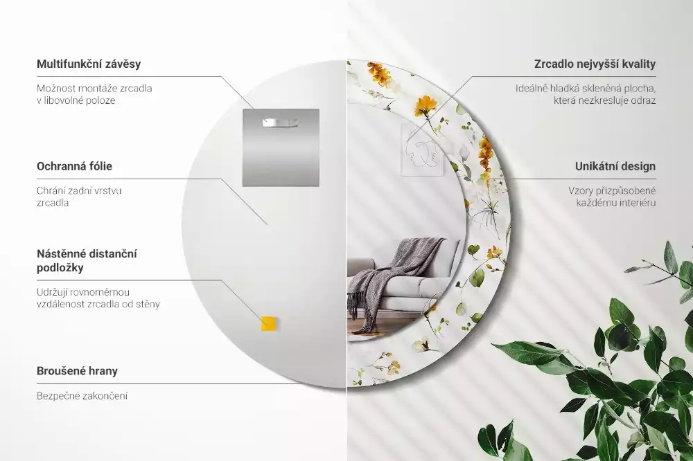 Lustro ramka z nadrukiem okrągłe Polne kwiaty