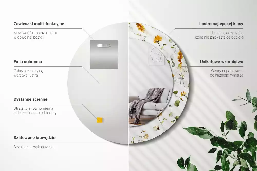 Lustro ramka z nadrukiem okrągłe Polne kwiaty