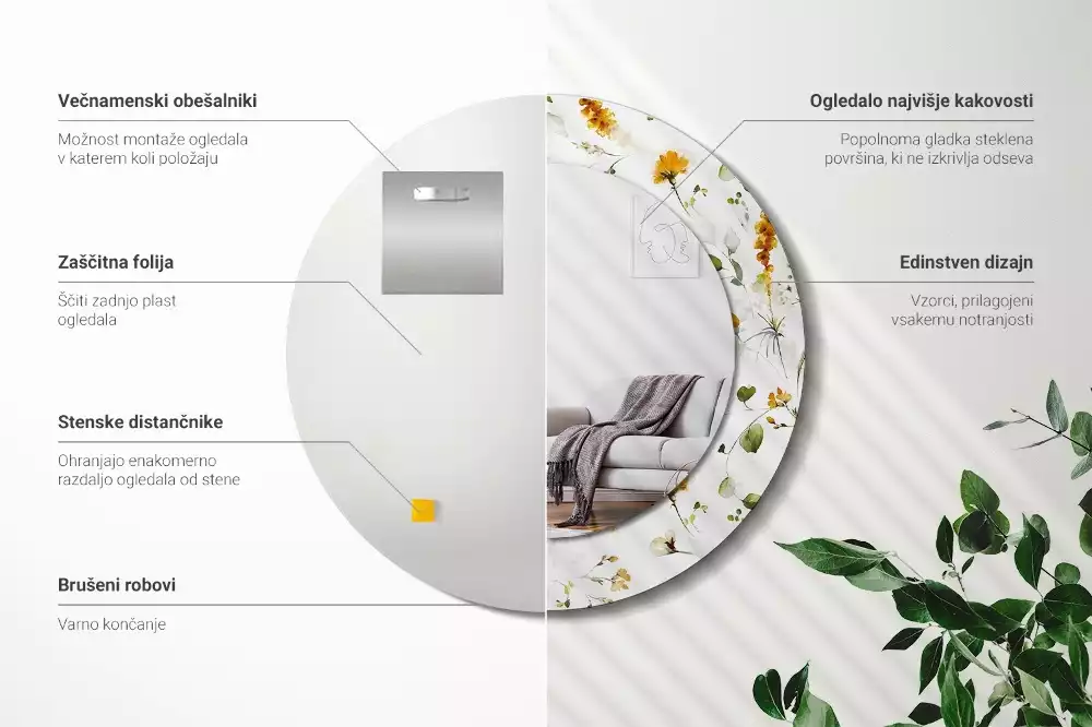 Lustro ramka z nadrukiem okrągłe Polne kwiaty