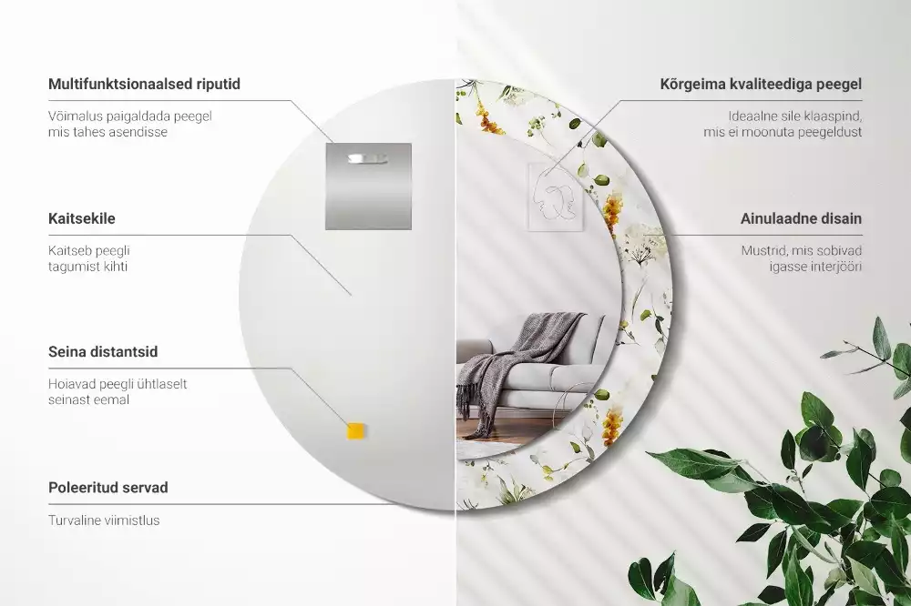 Lustro ramka z nadrukiem okrągłe Polne kwiaty