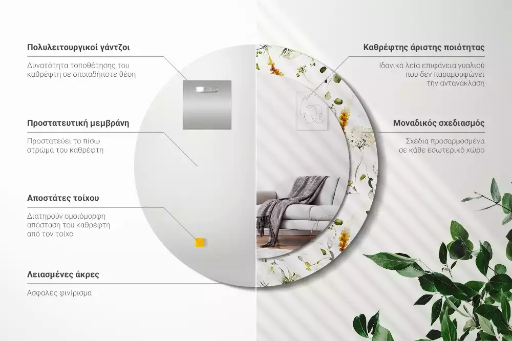 Lustro ramka z nadrukiem okrągłe Polne kwiaty