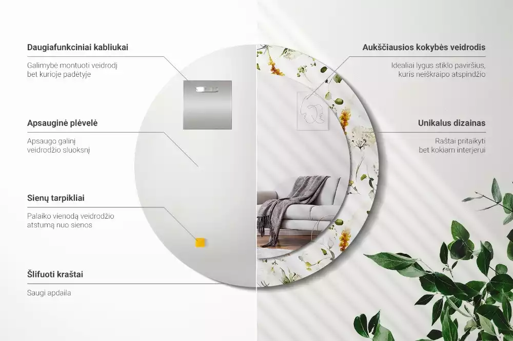 Lustro ramka z nadrukiem okrągłe Polne kwiaty