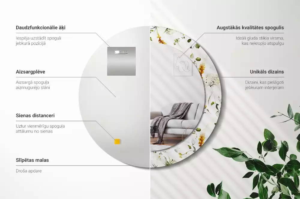 Lustro ramka z nadrukiem okrągłe Polne kwiaty