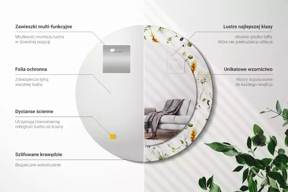 Lustro ramka z nadrukiem okrągłe Polne kwiaty