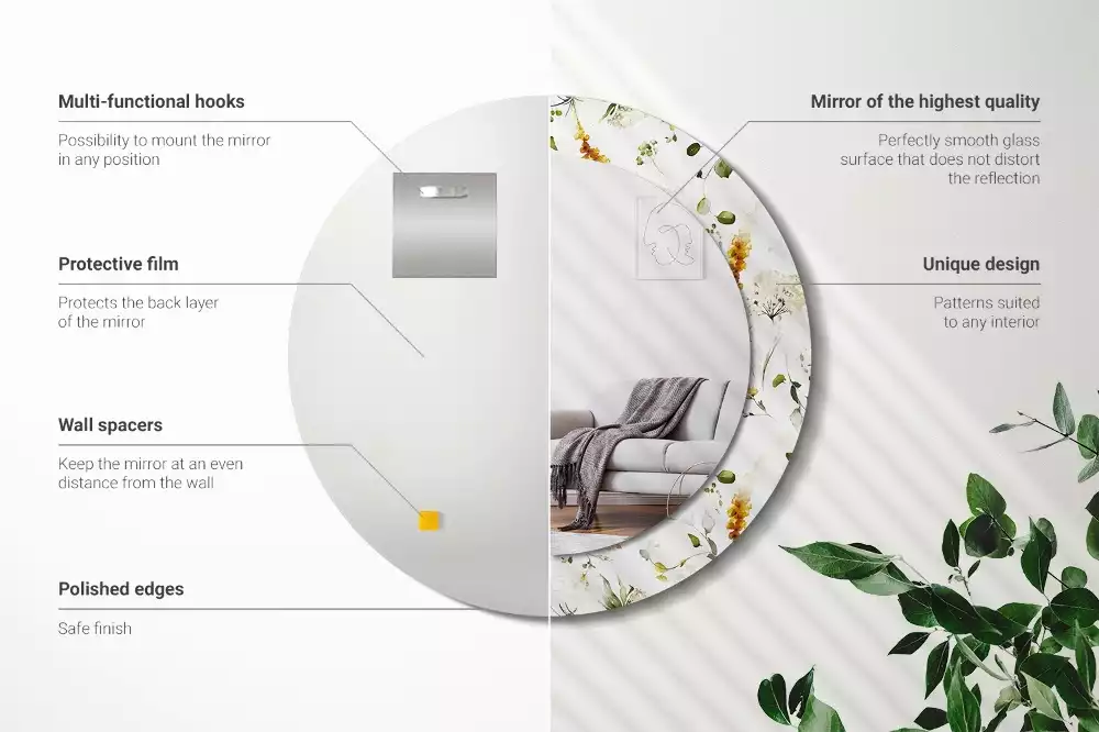 Lustro ramka z nadrukiem okrągłe Polne kwiaty