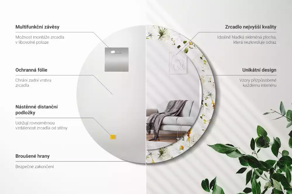 Lustro ramka z nadrukiem okrągłe Polne kwiaty