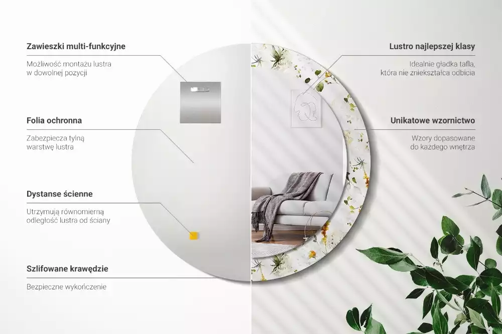 Lustro ramka z nadrukiem okrągłe Polne kwiaty