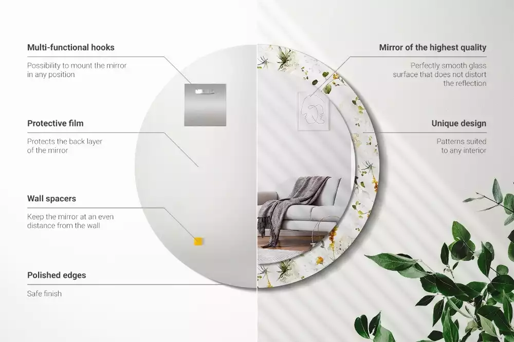 Lustro ramka z nadrukiem okrągłe Polne kwiaty