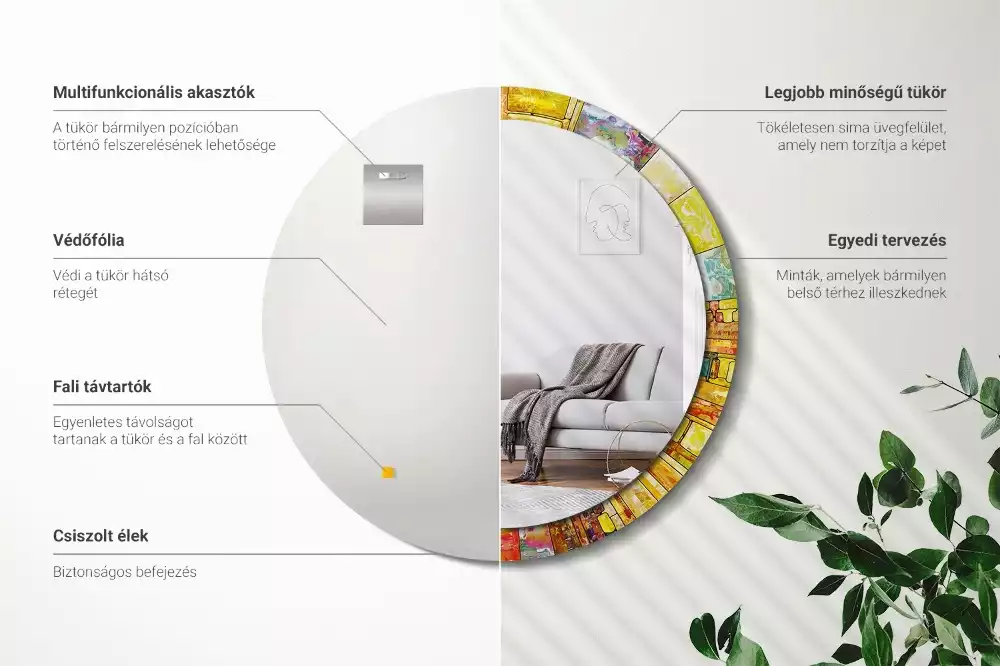 Lustro z drukowaną ramką okrągłe Kolorowy witraż