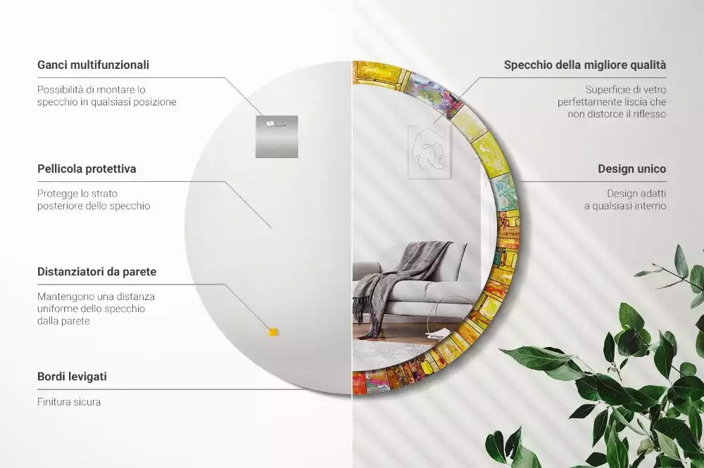 Lustro z drukowaną ramką okrągłe Kolorowy witraż