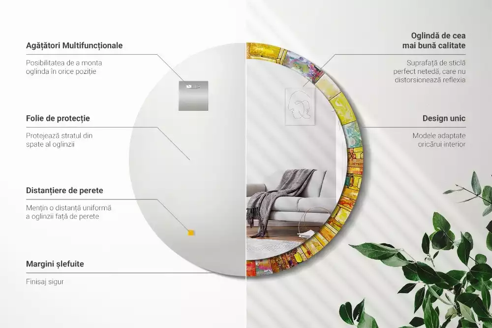 Lustro z drukowaną ramką okrągłe Kolorowy witraż