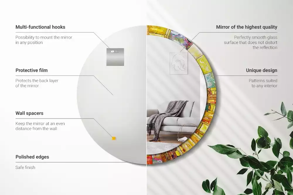 Lustro z drukowaną ramką okrągłe Kolorowy witraż